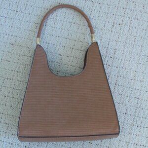 Beige Faux Croc Shoulder Bag